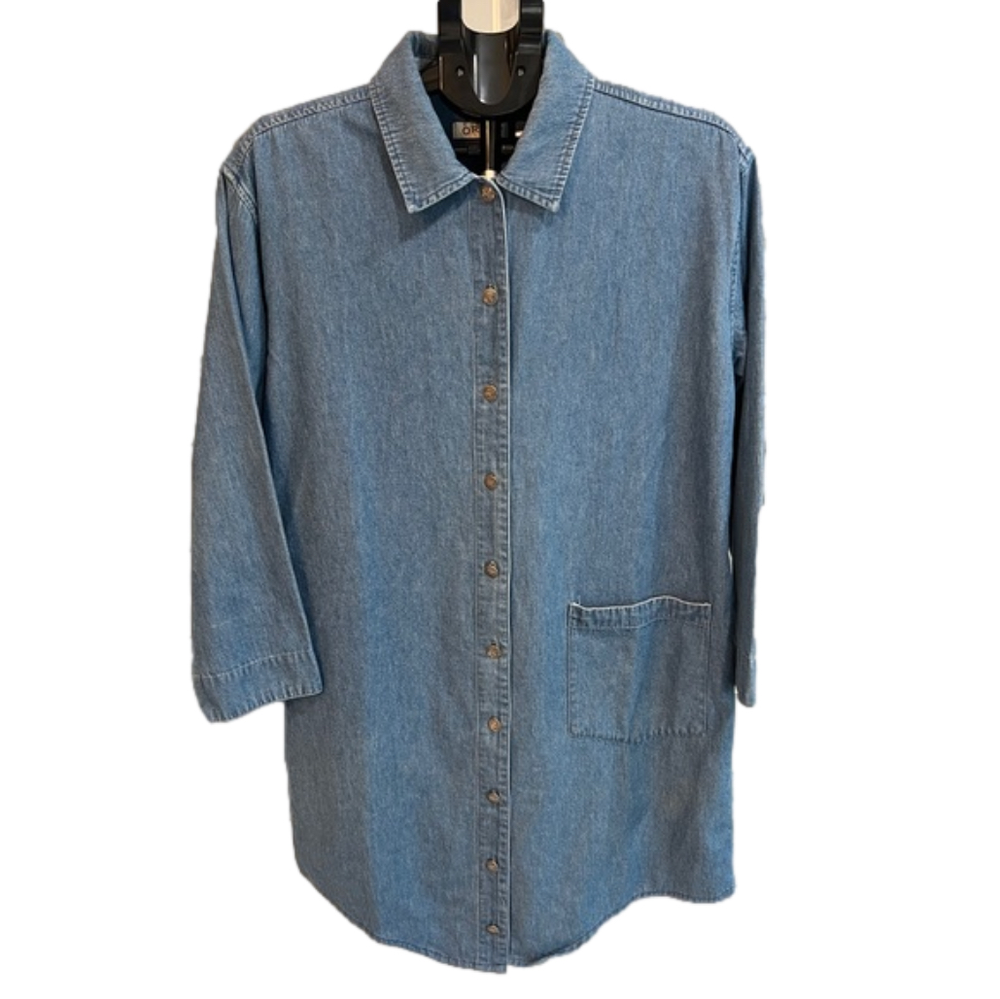 Orvis Denim Long Sleeved Button Up Shirt Dress, E… - image 8